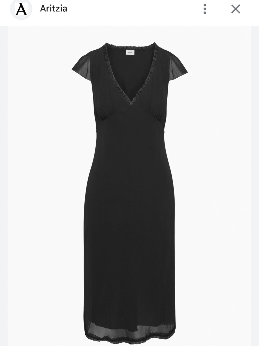 Aritzia Camelot Black V-Neck Midi Dress with Sheer Cap Sleeves - Picture 2 of 5